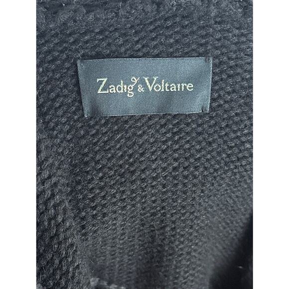 B45 Zadig & Voltaire Hoodie Cardigan Sweater Bird Fringe Alpaca Wool OS Grunge - Picture 7 of 7